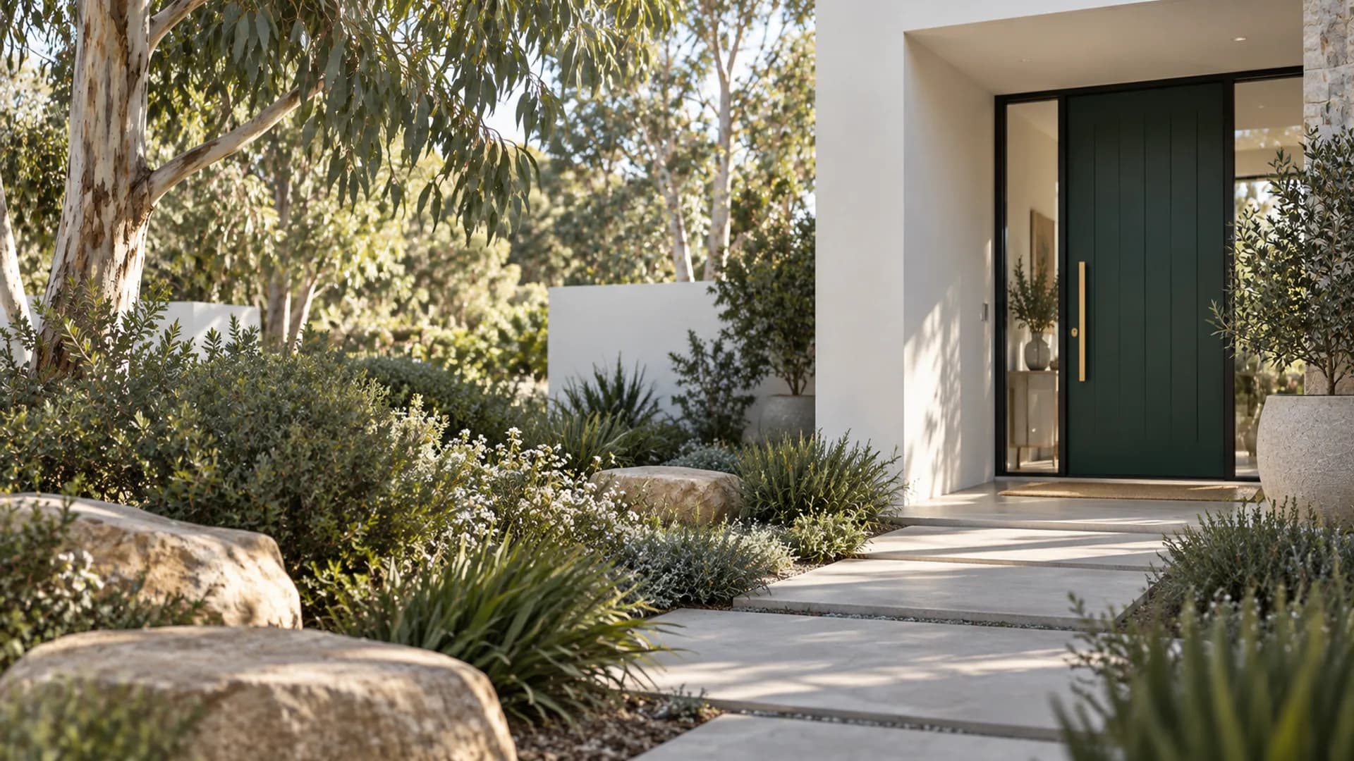 Garden path leading to a contemporary Australian home